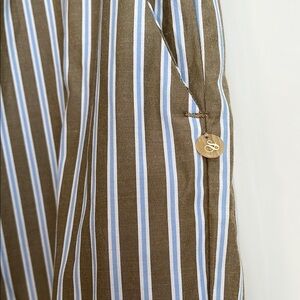 SCOTCH & SODA NWT Olive Green Striped Wide Leg Pants Slant Pocket, Size L